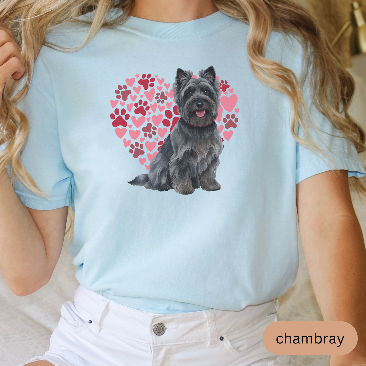 Heart Paw Print Black Cairn Terrier Comfort Colors T-shirt, Unisex Tee, Dog Lover Shirt, Cute Animal Graphic Tee, Pet Owner Gift