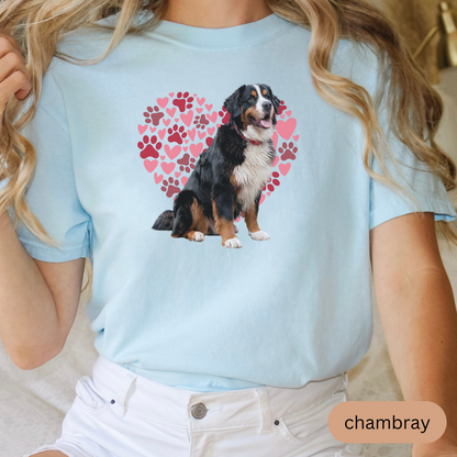 Heart Paw Print Bernese Mountain Dog Comfort Colors T-shirt, Unisex Tee, Dog Lover Shirt, Cute Animal Graphic Tee, Pet Owner Gift