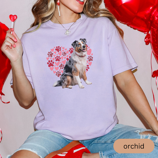 Heart Paw Print Australian Shepherd Comfort Colors T-shirt, Unisex Tee, Dog Lover Shirt, Cute Animal Graphic Tee, Pet Owner Gift