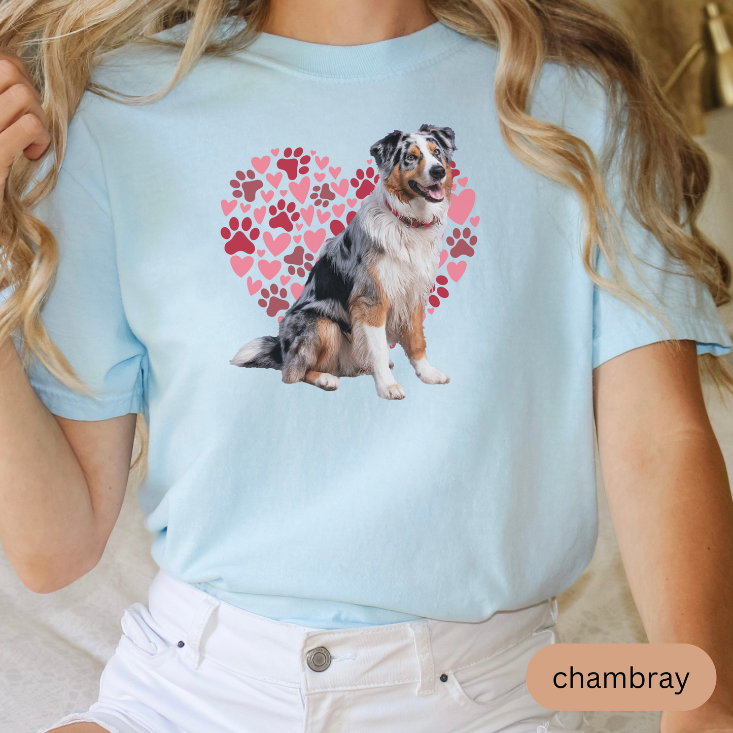 Heart Paw Print Australian Shepherd Comfort Colors T-shirt, Unisex Tee, Dog Lover Shirt, Cute Animal Graphic Tee, Pet Owner Gift