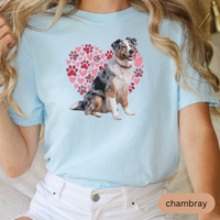 Load image into Gallery viewer, Heart Paw Print Australian Shepherd Comfort Colors T-shirt, Unisex Tee, Dog Lover Shirt, Cute Animal Graphic Tee, Pet Owner Gift
