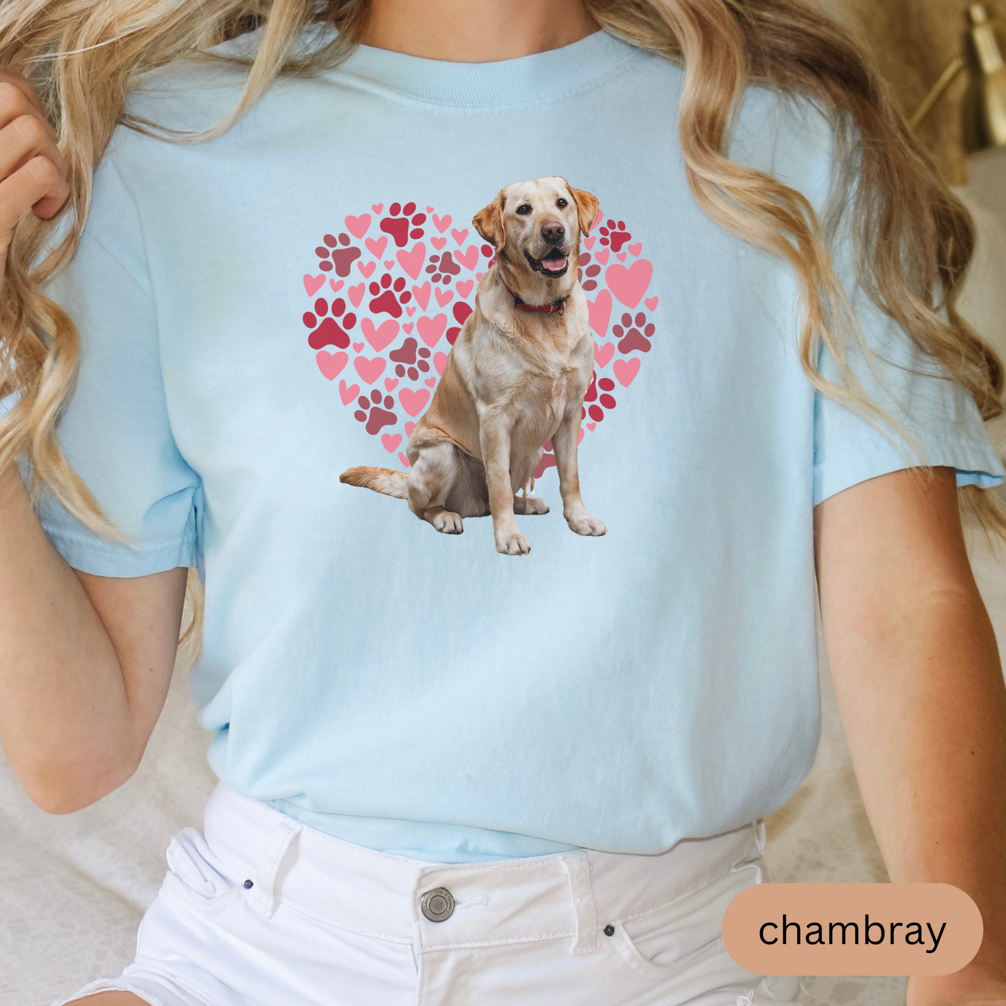 Heart Paw Print Yellow Lab Comfort Colors T-shirt, Unisex Tee, Dog Lover Shirt, Cute Animal Graphic Tee, Pet Owner Gift