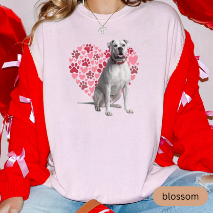 Heart Paw Print White Boxer Comfort Colors T-shirt, Unisex Tee, Dog Lover Shirt, Cute Animal Graphic Tee, Pet Owner Gift