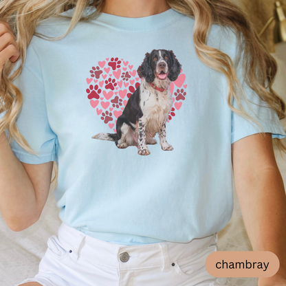 Heart Paw Print Springer Spaniel Comfort Colors T-shirt, Unisex Tee, Dog Lover Shirt, Cute Animal Graphic Tee, Pet Owner Gift