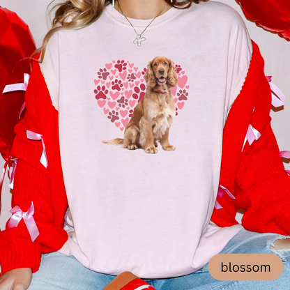 Heart Paw Print Cocker Spaniel Comfort Colors T-shirt, Unisex Tee, Dog Lover Shirt, Cute Animal Graphic Tee, Pet Owner Gift