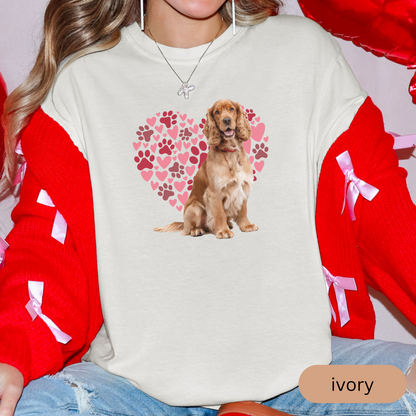 Heart Paw Print Cocker Spaniel Comfort Colors T-shirt, Unisex Tee, Dog Lover Shirt, Cute Animal Graphic Tee, Pet Owner Gift