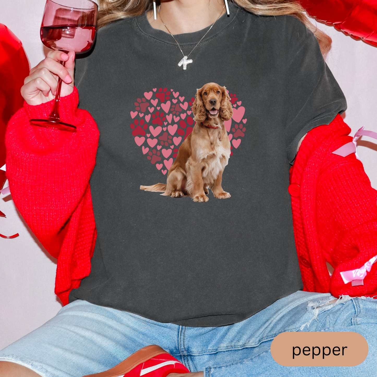 Heart Paw Print Cocker Spaniel Comfort Colors T-shirt, Unisex Tee, Dog Lover Shirt, Cute Animal Graphic Tee, Pet Owner Gift