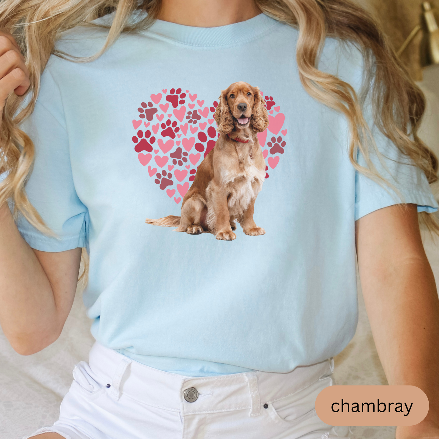 Heart Paw Print Cocker Spaniel Comfort Colors T-shirt, Unisex Tee, Dog Lover Shirt, Cute Animal Graphic Tee, Pet Owner Gift