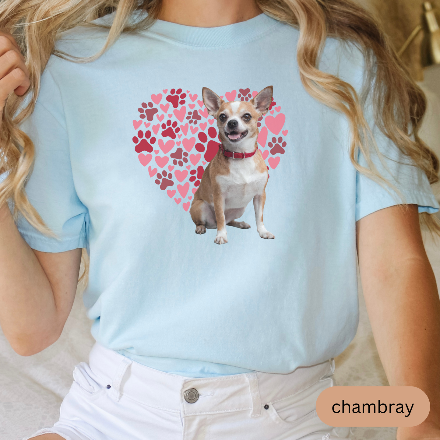 Heart Paw Print Chihuahua Comfort Colors T-shirt, Unisex Tee, Dog Lover Shirt, Cute Animal Graphic Tee, Pet Owner Gift