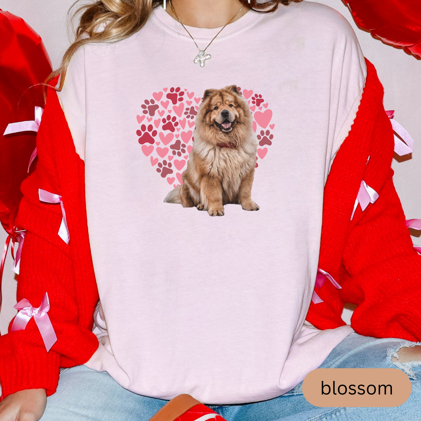 Heart Paw Print Chow Comfort Colors T-shirt, Unisex Tee, Dog Lover Shirt, Cute Animal Graphic Tee, Pet Owner Gift