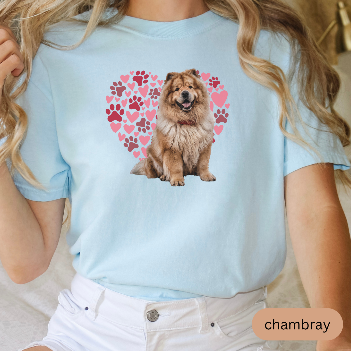 Heart Paw Print Chow Comfort Colors T-shirt, Unisex Tee, Dog Lover Shirt, Cute Animal Graphic Tee, Pet Owner Gift