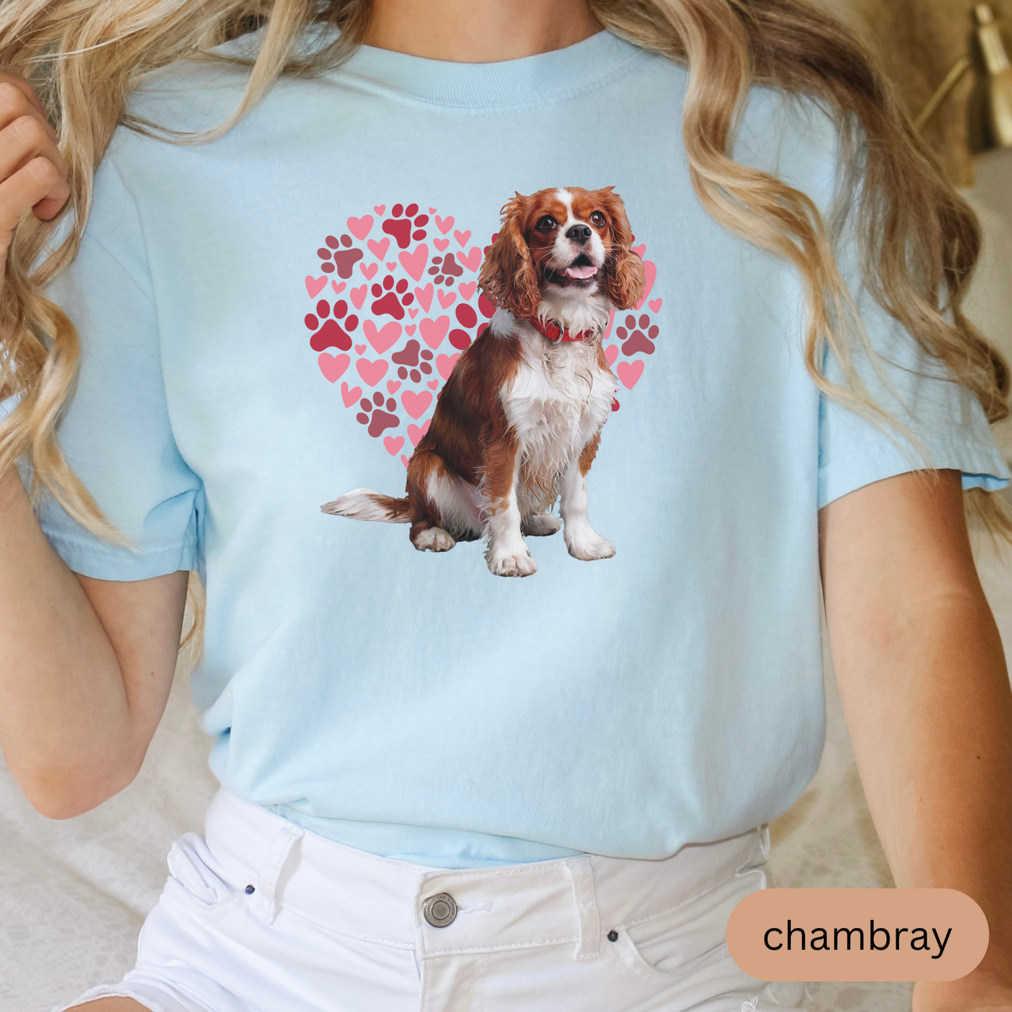 Heart Paw Print Cavalier King Charles Spaniel Comfort Colors T-shirt, Unisex Tee, Dog Lover Shirt, Cute Animal Graphic Tee, Pet Owner Gift