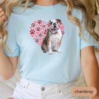 Load image into Gallery viewer, Heart Paw Print Bulldog Comfort Colors T-shirt, Unisex Tee, Dog Lover Shirt, Cute Animal Graphic Tee, Pet Owner Gift

