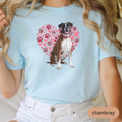 Heart Paw Print Boxer Comfort Colors T-shirt, Unisex Tee, Dog Lover Shirt, Cute Animal Graphic Tee, Pet Owner Gift