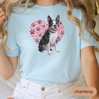Load image into Gallery viewer, Heart Paw Print Boston Terrier Comfort Colors T-shirt, Unisex Tee, Dog Lover Shirt, Cute Animal Graphic Tee, Pet Owner Gift
