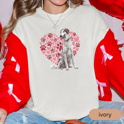 Heart Paw Print Borzoi Comfort Colors T-shirt, Unisex Tee, Dog Lover Shirt, Cute Animal Graphic Tee, Pet Owner Gift