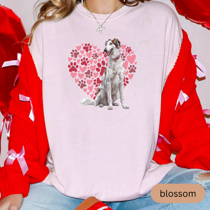 Heart Paw Print Borzoi Comfort Colors T-shirt, Unisex Tee, Dog Lover Shirt, Cute Animal Graphic Tee, Pet Owner Gift