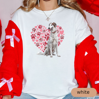 Heart Paw Print Borzoi Comfort Colors T-shirt, Unisex Tee, Dog Lover Shirt, Cute Animal Graphic Tee, Pet Owner Gift