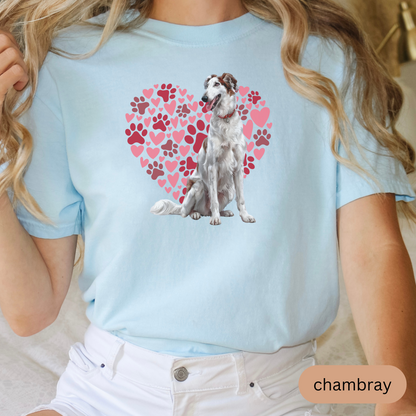 Heart Paw Print Borzoi Comfort Colors T-shirt, Unisex Tee, Dog Lover Shirt, Cute Animal Graphic Tee, Pet Owner Gift