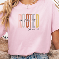 Load image into Gallery viewer, Faith Shirt, Christian Gift, Faith Gift, Christian Shirts, Love and Grace Shirt, Jesus, Colossians 2 6 7 verse shirt, Rooted In Christ
