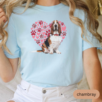 Load image into Gallery viewer, Heart Paw Print Basset Hound Comfort Colors T-shirt, Unisex Tee, Dog Lover Shirt, Cute Animal Graphic Tee, Pet Owner Gift
