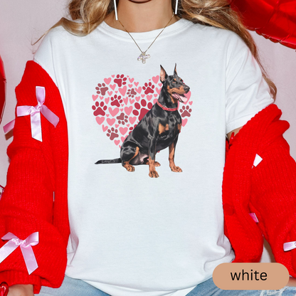Heart Paw Print Doberman Comfort Colors T-shirt, Unisex Tee, Dog Lover Shirt, Cute Animal Graphic Tee, Pet Owner Gift