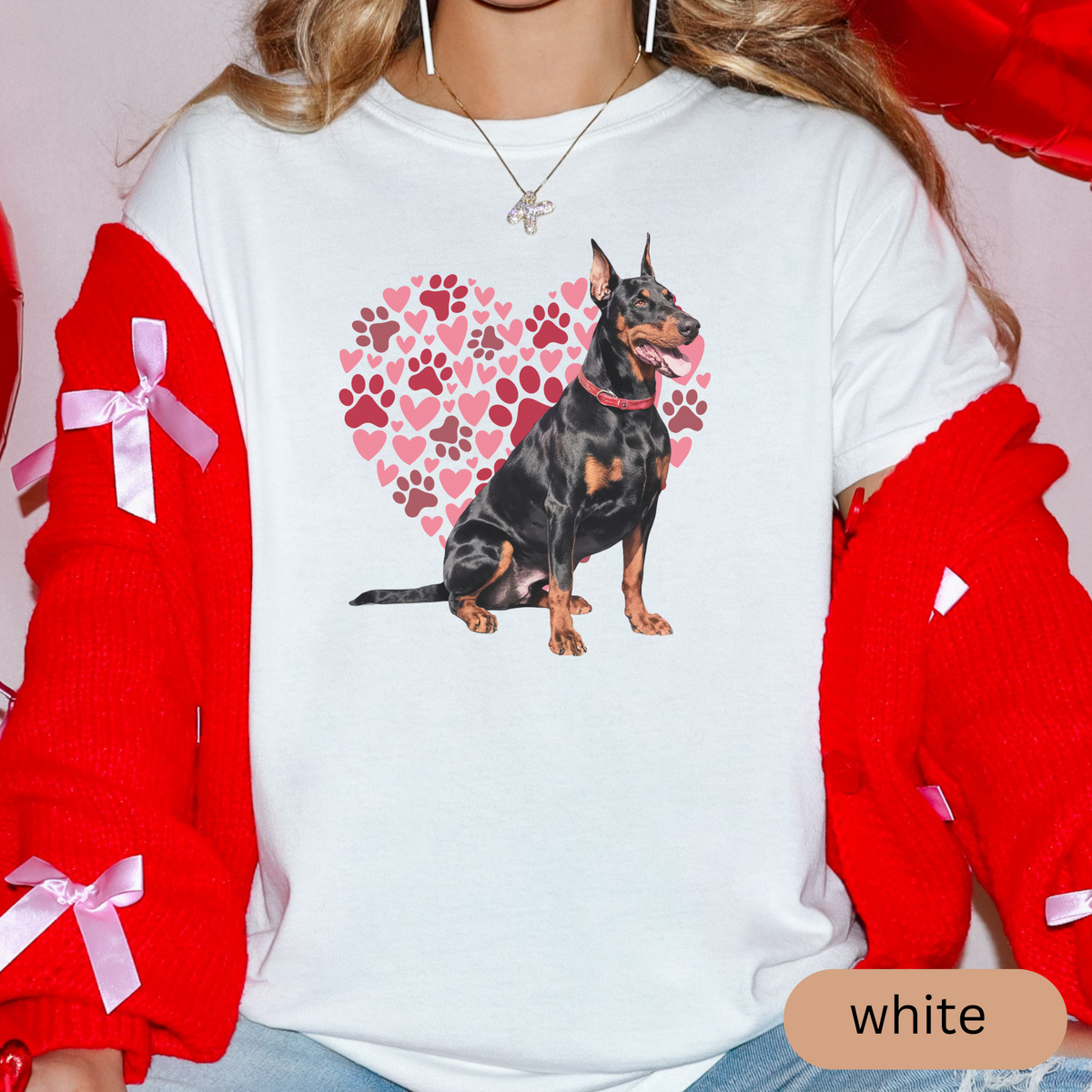 Heart Paw Print Doberman Comfort Colors T-shirt, Unisex Tee, Dog Lover Shirt, Cute Animal Graphic Tee, Pet Owner Gift