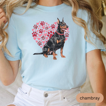 Heart Paw Print Doberman Comfort Colors T-shirt, Unisex Tee, Dog Lover Shirt, Cute Animal Graphic Tee, Pet Owner Gift