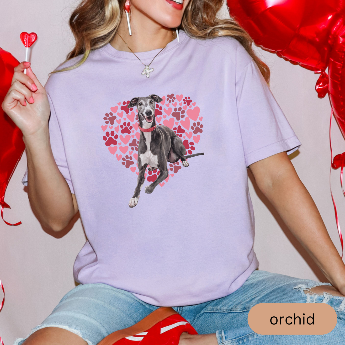 Heart Paw Print Greyhound Comfort Colors T-shirt, Unisex Tee, Dog Lover Shirt, Cute Animal Graphic Tee, Pet Owner Gift