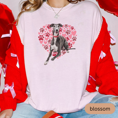 Heart Paw Print Greyhound Comfort Colors T-shirt, Unisex Tee, Dog Lover Shirt, Cute Animal Graphic Tee, Pet Owner Gift