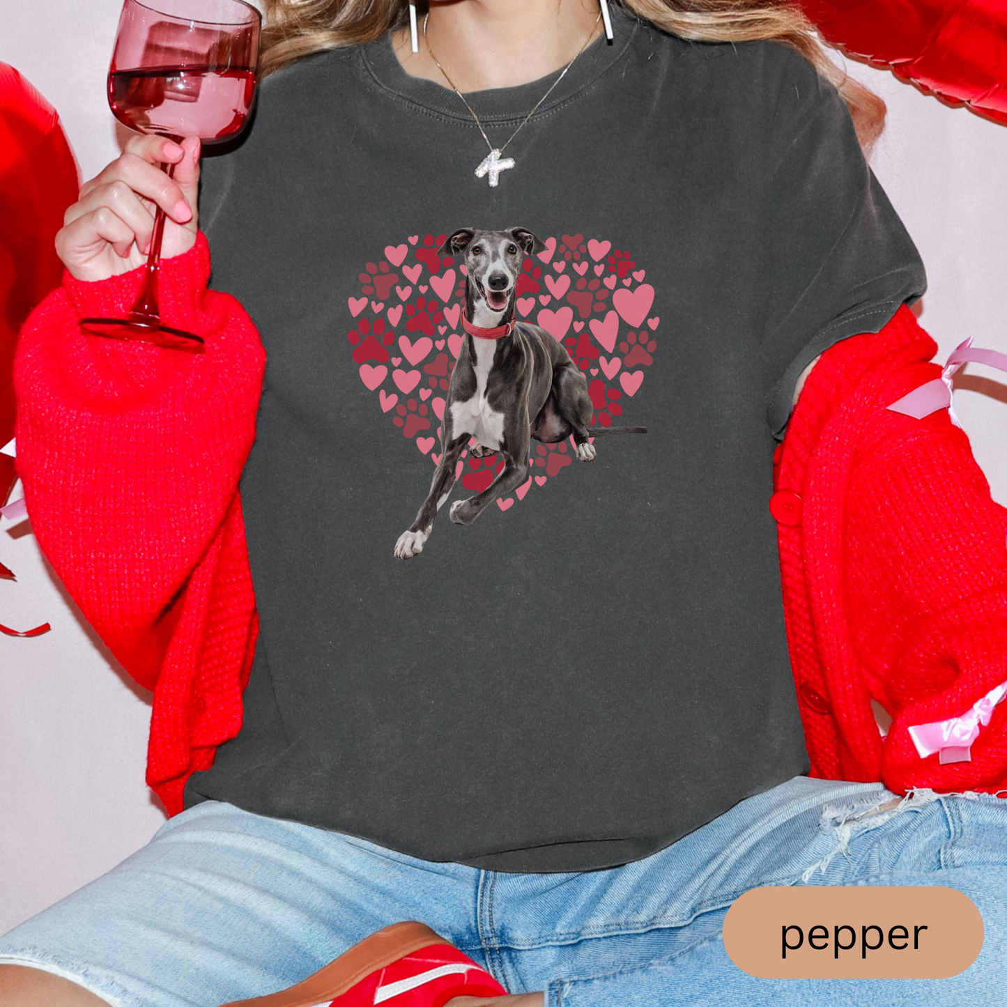 Heart Paw Print Greyhound Comfort Colors T-shirt, Unisex Tee, Dog Lover Shirt, Cute Animal Graphic Tee, Pet Owner Gift