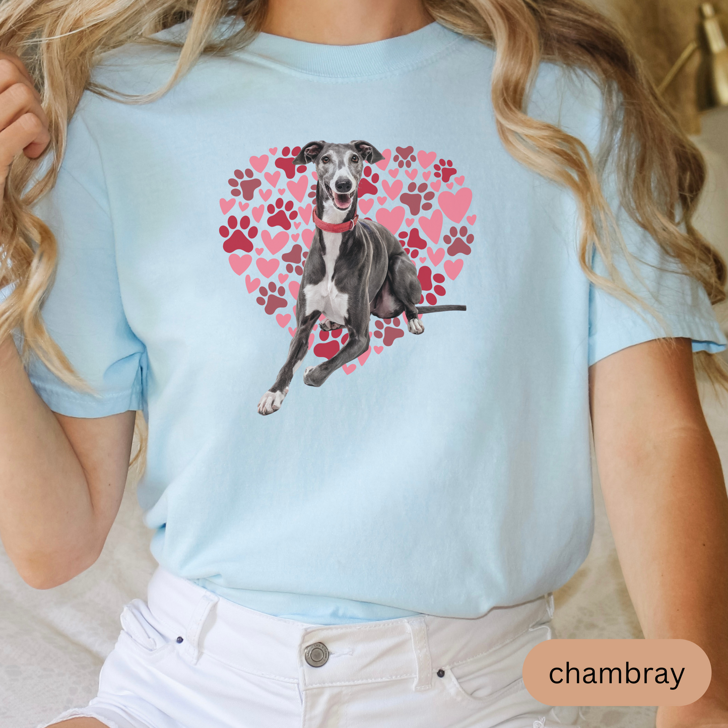 Heart Paw Print Greyhound Comfort Colors T-shirt, Unisex Tee, Dog Lover Shirt, Cute Animal Graphic Tee, Pet Owner Gift