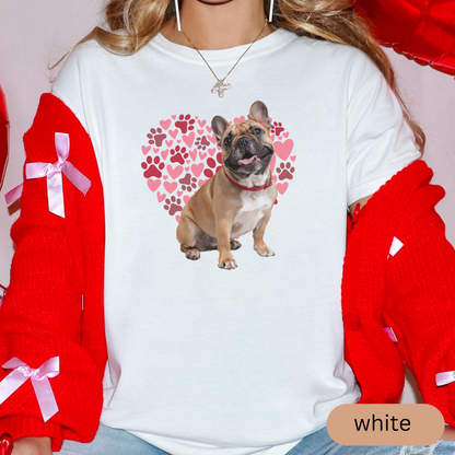 Heart Paw Print French Bulldog Comfort Colors T-shirt, Unisex Tee, Dog Lover Shirt, Cute Animal Graphic Tee, Pet Owner Gift