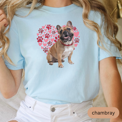 Heart Paw Print French Bulldog Comfort Colors T-shirt, Unisex Tee, Dog Lover Shirt, Cute Animal Graphic Tee, Pet Owner Gift