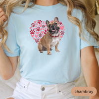 Load image into Gallery viewer, Heart Paw Print French Bulldog Comfort Colors T-shirt, Unisex Tee, Dog Lover Shirt, Cute Animal Graphic Tee, Pet Owner Gift
