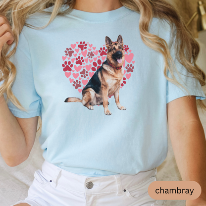 Heart Paw Print German Shepherd Comfort Colors T-shirt, Unisex Tee, Dog Lover Shirt, Cute Animal Graphic Tee, Pet Owner Gift