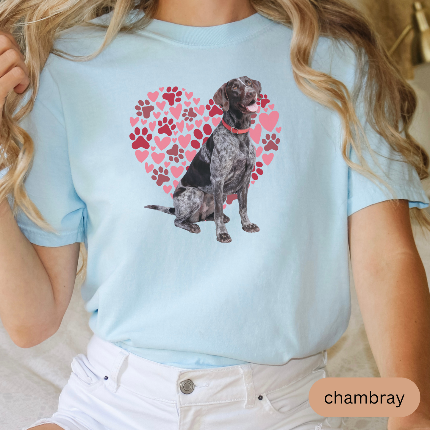 Heart Paw Print German Shorthaired Pointer Comfort Colors T-shirt, Unisex Tee, Dog Lover Shirt, Cute Animal Graphic Tee, Pet Owner Gift