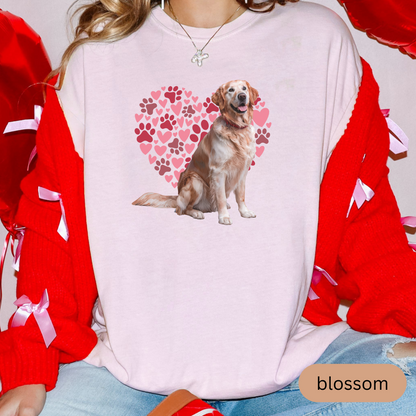 Heart Paw Print Golden Retriever Comfort Colors T-shirt, Unisex Tee, Dog Lover Shirt, Cute Animal Graphic Tee, Pet Owner Gift