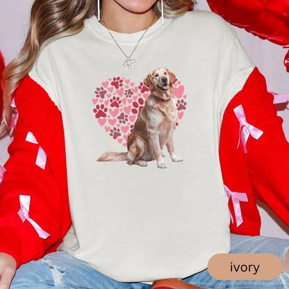 Heart Paw Print Golden Retriever Comfort Colors T-shirt, Unisex Tee, Dog Lover Shirt, Cute Animal Graphic Tee, Pet Owner Gift
