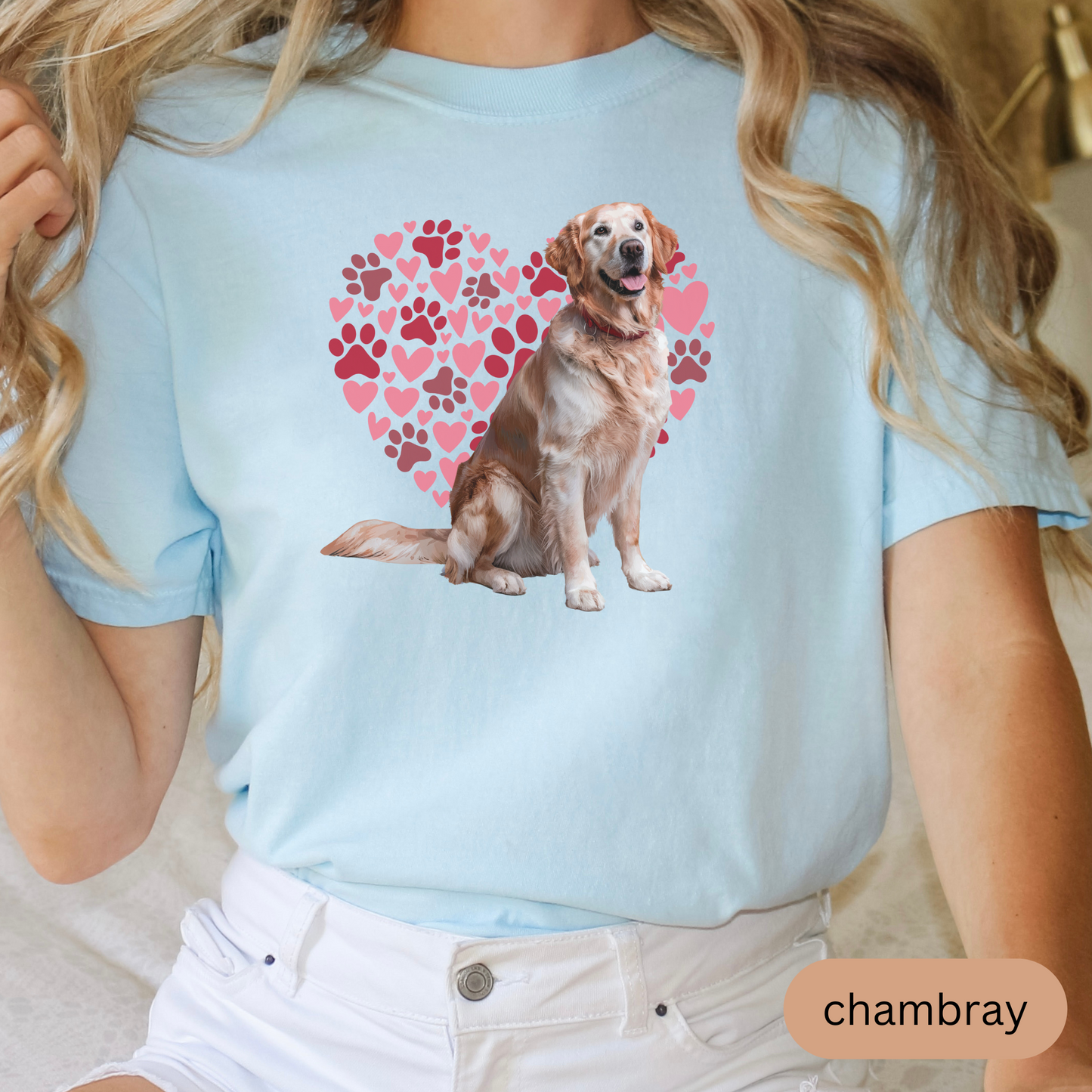 Heart Paw Print Golden Retriever Comfort Colors T-shirt, Unisex Tee, Dog Lover Shirt, Cute Animal Graphic Tee, Pet Owner Gift