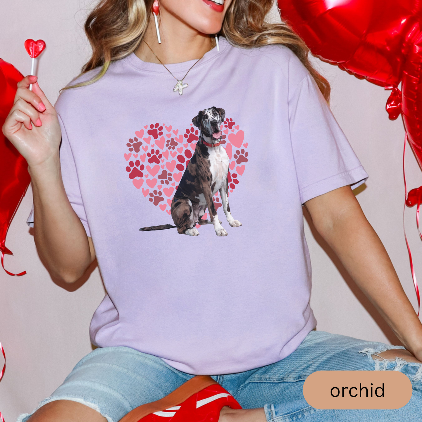 Heart Paw Print Great Dane Comfort Colors T-shirt, Unisex Tee, Dog Lover Shirt, Cute Animal Graphic Tee, Pet Owner Gift