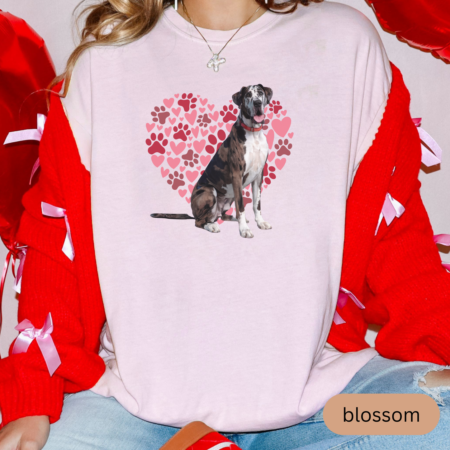Heart Paw Print Great Dane Comfort Colors T-shirt, Unisex Tee, Dog Lover Shirt, Cute Animal Graphic Tee, Pet Owner Gift