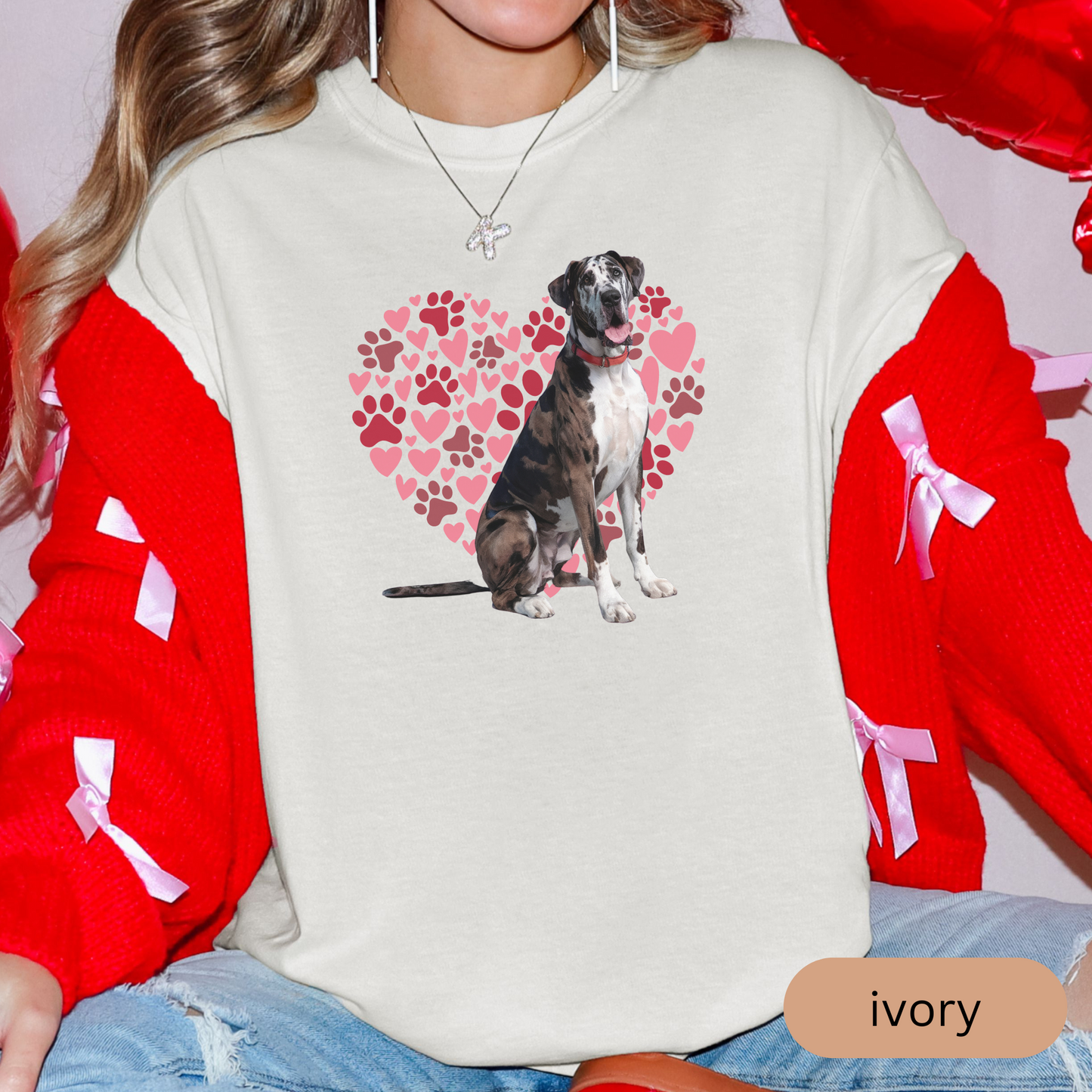 Heart Paw Print Great Dane Comfort Colors T-shirt, Unisex Tee, Dog Lover Shirt, Cute Animal Graphic Tee, Pet Owner Gift