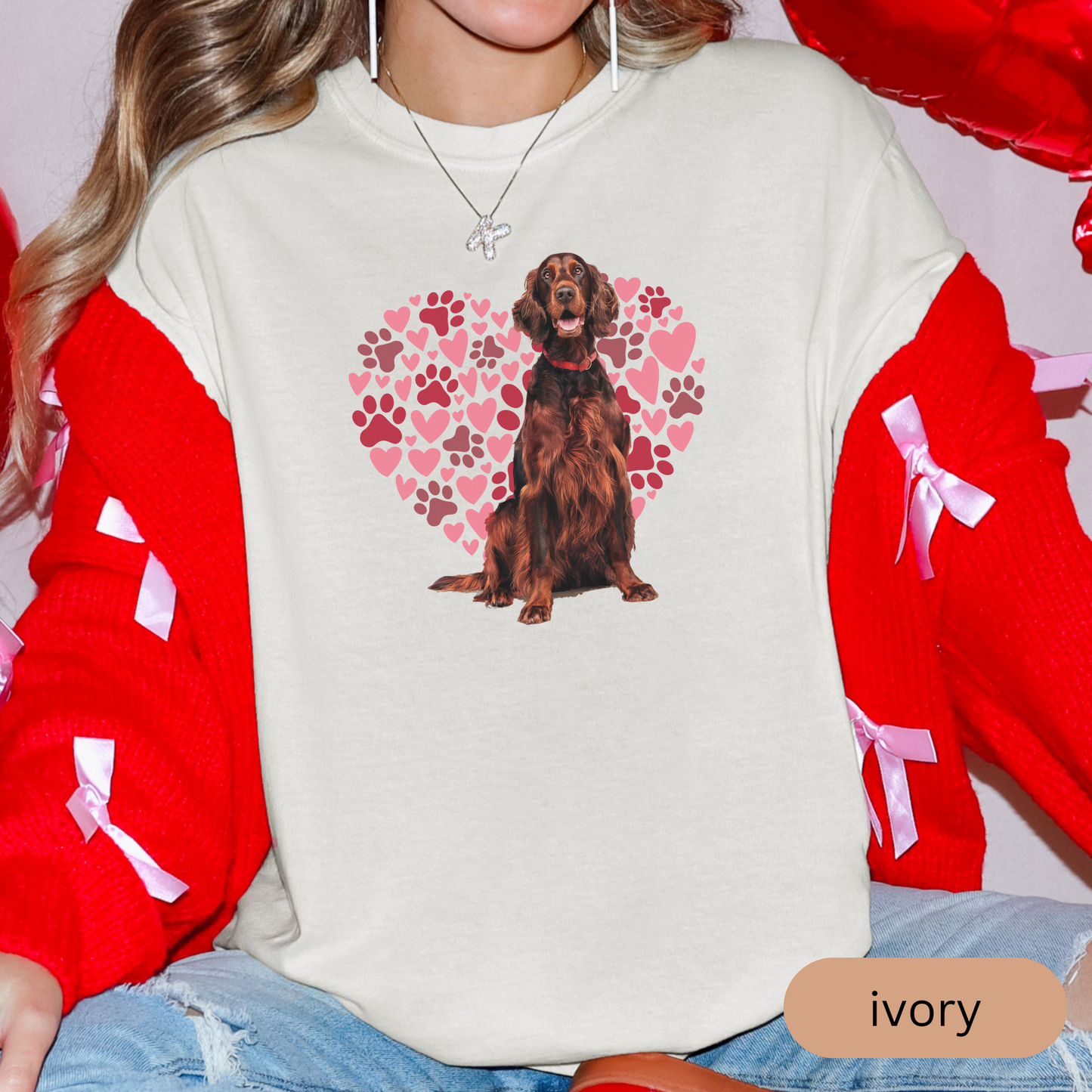 Heart Paw Print Irish Setter Comfort Colors T-shirt, Unisex Tee, Dog Lover Shirt, Cute Animal Graphic Tee, Pet Owner Gift
