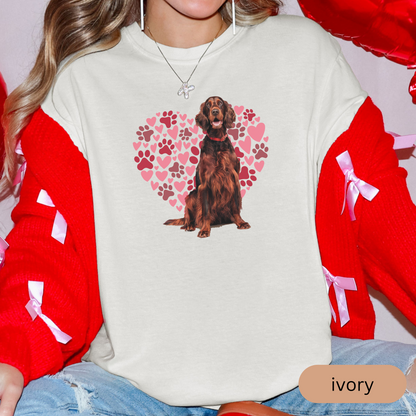 Heart Paw Print Irish Setter Comfort Colors T-shirt, Unisex Tee, Dog Lover Shirt, Cute Animal Graphic Tee, Pet Owner Gift