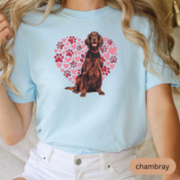 Load image into Gallery viewer, Heart Paw Print Irish Setter Comfort Colors T-shirt, Unisex Tee, Dog Lover Shirt, Cute Animal Graphic Tee, Pet Owner Gift
