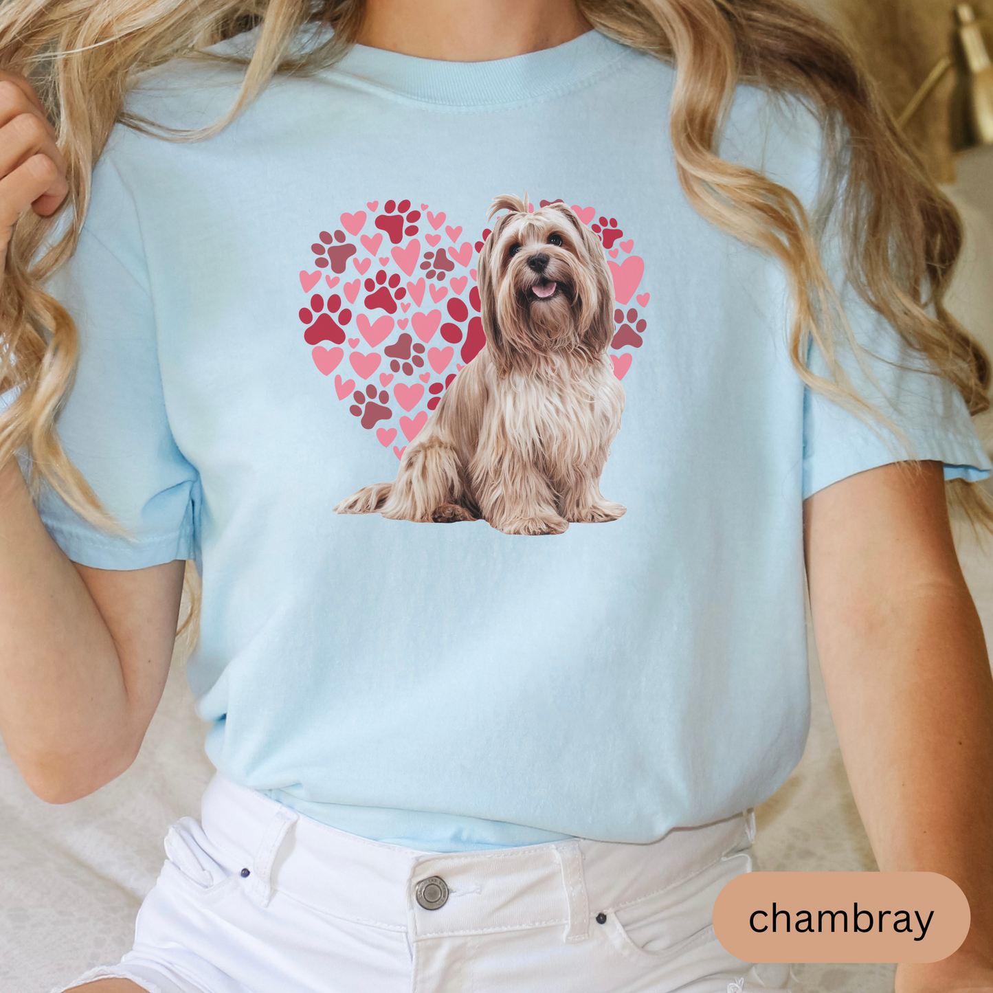 Heart Paw Print Tan Lhasa Apso Comfort Colors T-shirt, Unisex Tee, Dog Lover Shirt, Cute Animal Graphic Tee, Pet Owner Gift