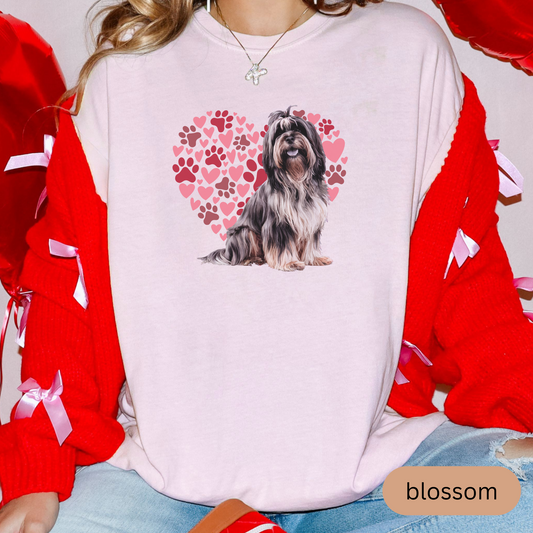 Heart Paw Print Black Lhasa Apso Comfort Colors T-shirt, Unisex Tee, Dog Lover Shirt, Cute Animal Graphic Tee, Pet Owner Gift
