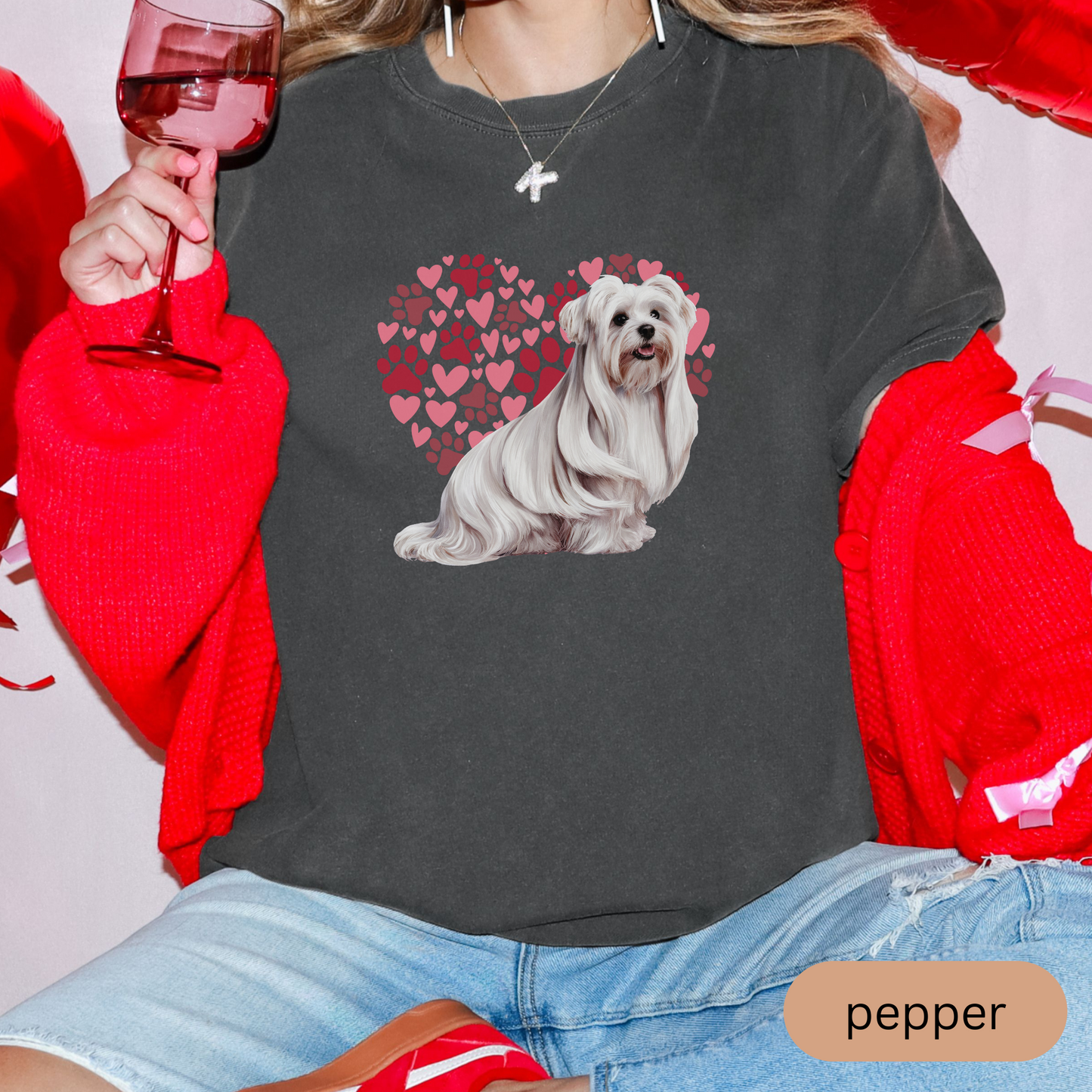 Heart Paw Print Maltese Comfort Colors T-shirt, Unisex Tee, Dog Lover Shirt, Cute Animal Graphic Tee, Pet Owner Gift