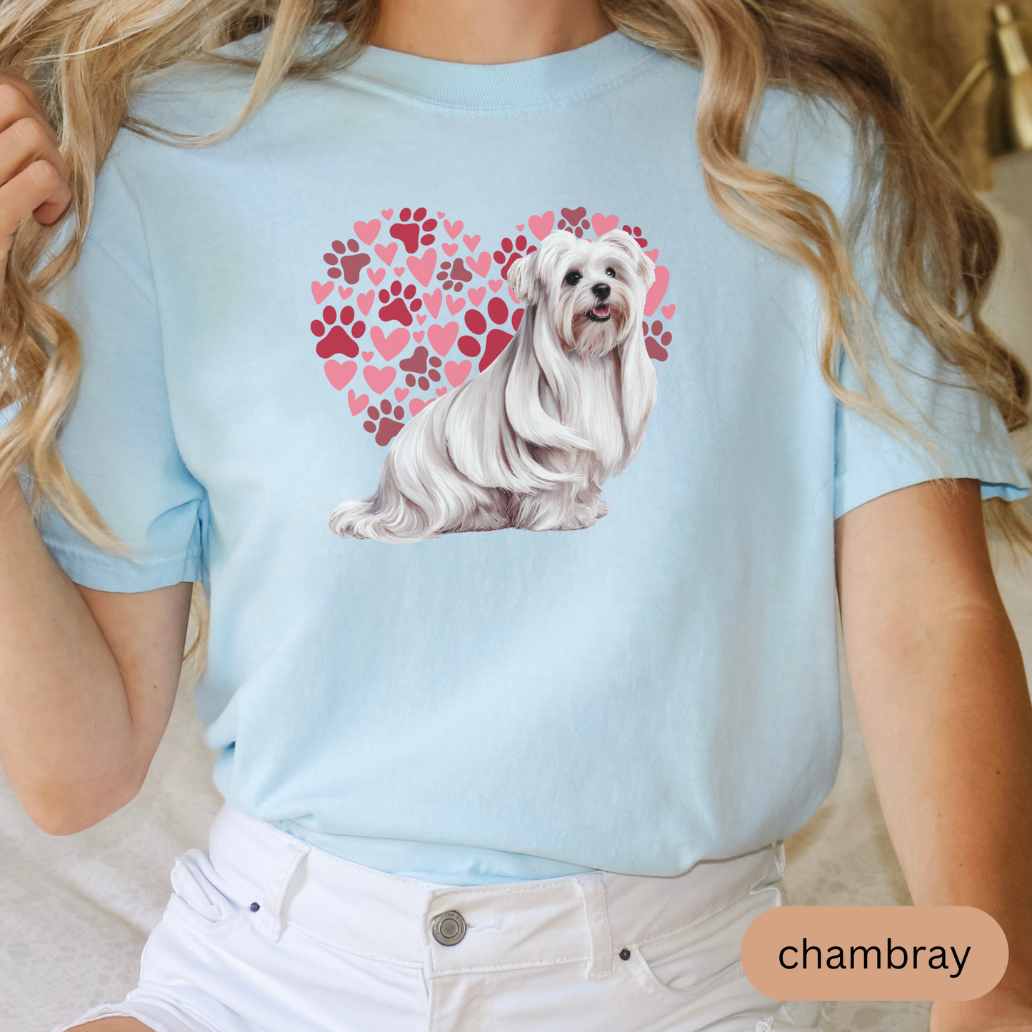 Heart Paw Print Maltese Comfort Colors T-shirt, Unisex Tee, Dog Lover Shirt, Cute Animal Graphic Tee, Pet Owner Gift